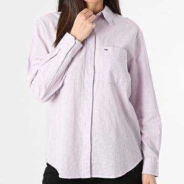 Tommy Jeans - Camicia da donna a maniche lunghe in misto lino solido 7735 Lila