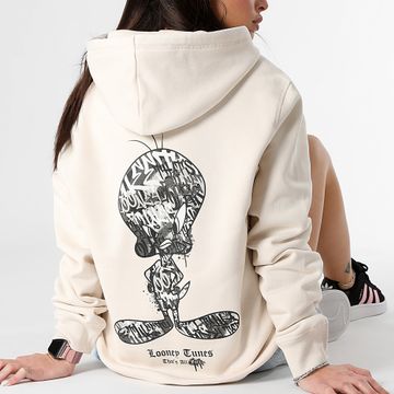 Looney Tunes - Felpa con cappuccio da donna Tweety Graffiti Nero e Bianco Beige