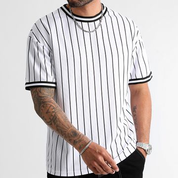 LBO - Maglietta da baseball a righe grandi 0988 Bianco