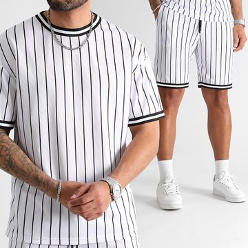 LBO - Maglietta da baseball e set di pantaloncini da jogging a righe 1039 bianco nero