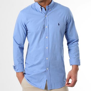 Polo Ralph Lauren - Camicia Slim Popeline Stretch a maniche lunghe Azzurro