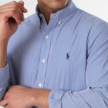 Polo Ralph Lauren - Camicia a righe a maniche lunghe Slim Popeline Stretch White Blue King