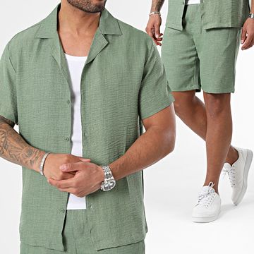 Frilivin - Set camicia a maniche corte e pantaloncini da jogging verde kaki