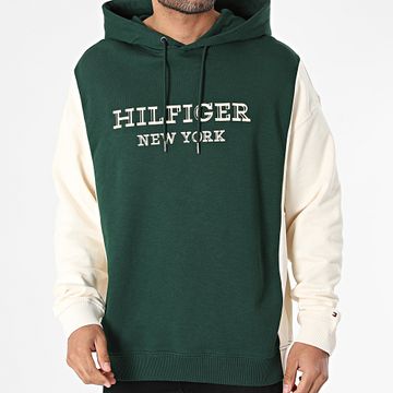 Tommy Hilfiger - Felpa con cappuccio Monotype Colourblock 4611 Verde scuro Beige