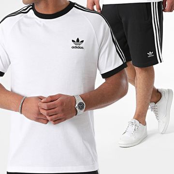 Adidas Originals - Set di maglietta e pantaloncini da jogging a 3 strisce IA4846 IU2337 Bianco Nero