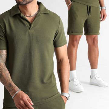 LBO - Set di polo e pantaloncini da jogging testurizzati 1097 verde kaki