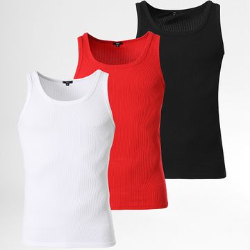 LBO - Set di 3 canottiere a coste 1126 nero rosso bianco