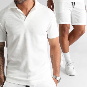 LBO - Set di pantaloncini Polo Waffle 1763 bianchi testurizzati