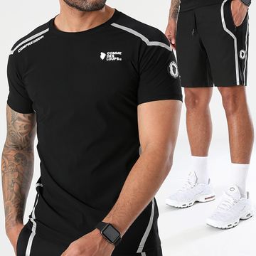 Comme Des Loups - Set di maglietta e pantaloncini da jogging neri riflettenti Compressor