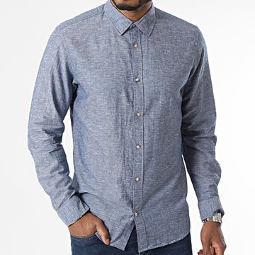 Jack And Jones - Camicia estiva in lino a maniche lunghe blu navy Heather