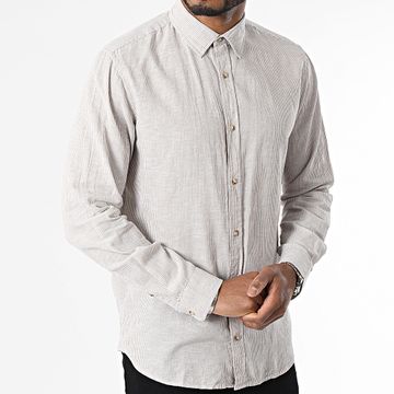 Jack And Jones - Camicia a righe a maniche lunghe Estate Lino Beige