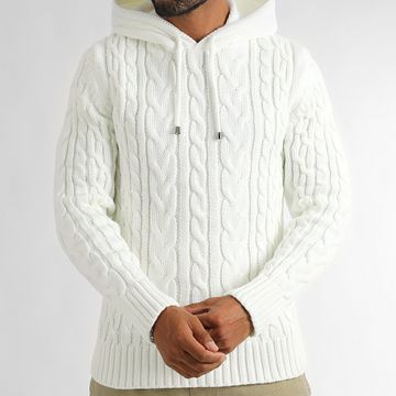 LBO - Felpa con cappuccio in maglia a cavi 0517 ecrù