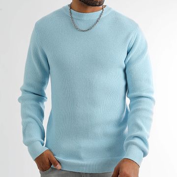 LBO - Azzurro 1257 Maglione a collo rotondo lavorato a maglia