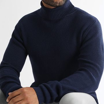 LBO - Maglione a collo alto lavorato a maglia blu navy 1267