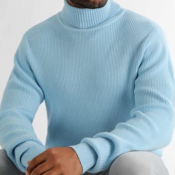 LBO - Maglione a collo alto in maglia blu chiaro 1269