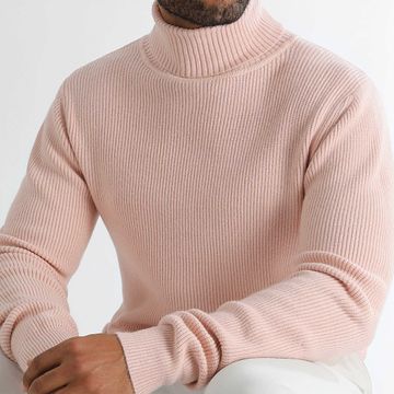 LBO - 1270 Maglione a collo alto in maglia rosa pallido