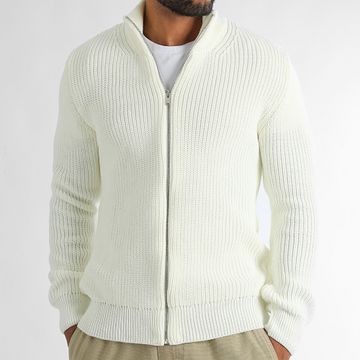 LBO - Maglione con zip lavorato a maglia 0521 Ecru