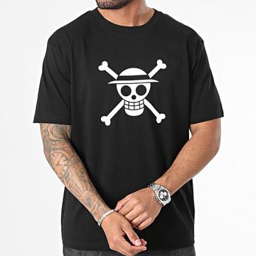 One Piece - Tee Shirt Oversize Large Mugiwara Front Nero Bianco