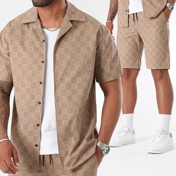 Final Club - Set camicia a maniche corte e pantaloncini da jogging Damier 0060 Beige