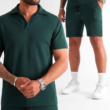 LBO - Polo a maniche corte e pantaloncini da jogging in Waffle testurizzato 1348 verde bottiglia
