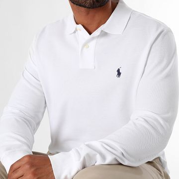 Polo Ralph Lauren - Polo Slim a manica lunga personalizzata Original Player White