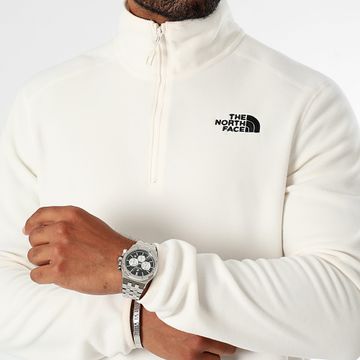 The North Face - Felpa con cappuccio in pile Glacier bianco sporco con collo a zip