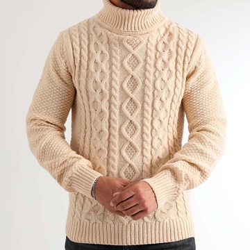 LBO - 1437 Maglione beige con collo a rotolo ritorto