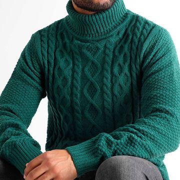 LBO - 1439 Maglione a girocollo ritorto verde bottiglia