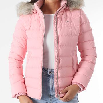 Tommy Jeans - Piumino da donna Basic 8312 rosa con cappuccio in pelliccia