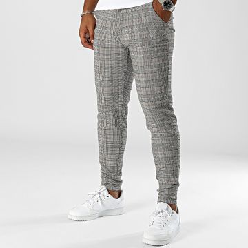 Frilivin - Pantaloni chino skinny check grigio beige