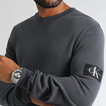 Calvin Klein - Felpa girocollo Monogram Badge Waffle 3485 Grigio Antracite
