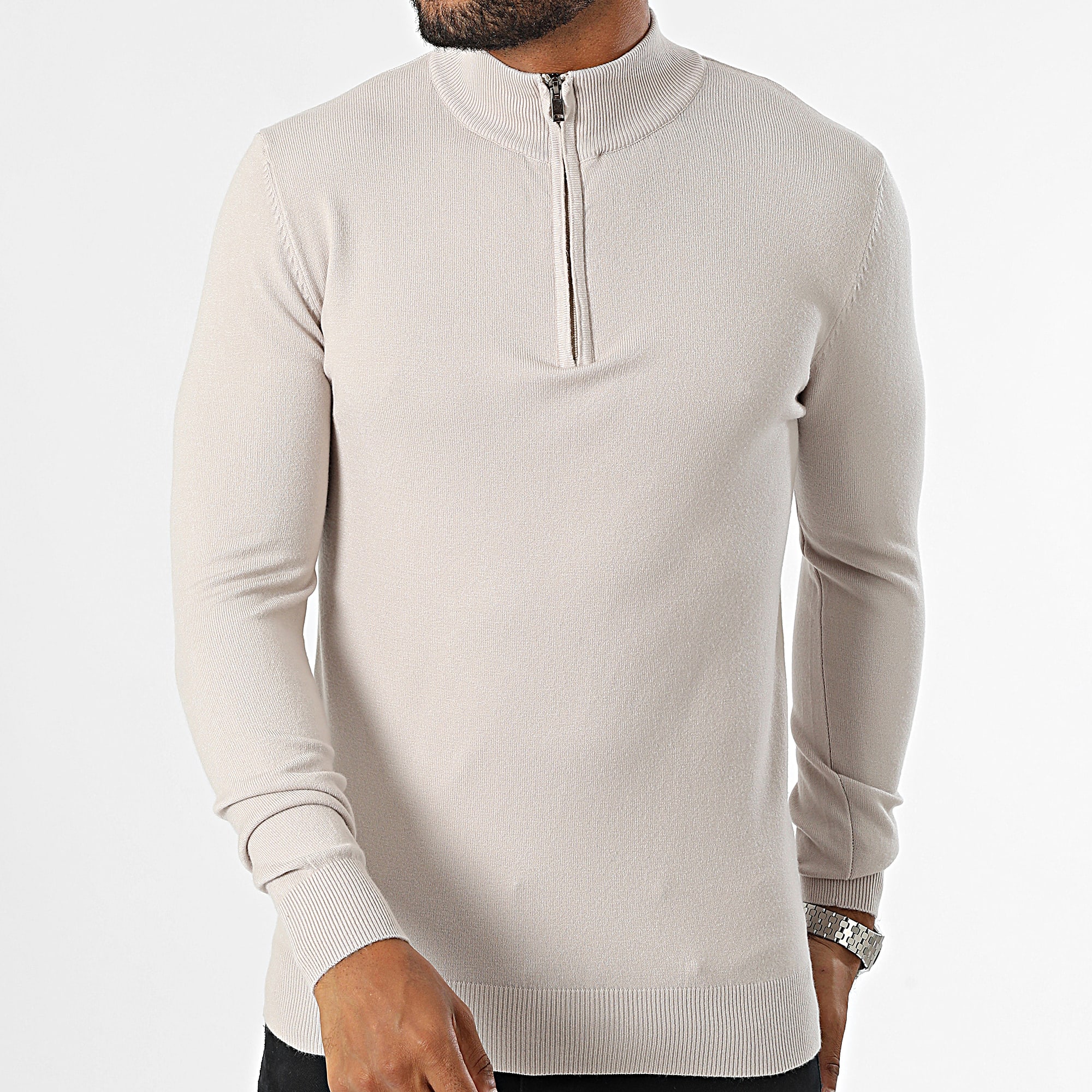 KZR - Maglione beige con scollo a zip