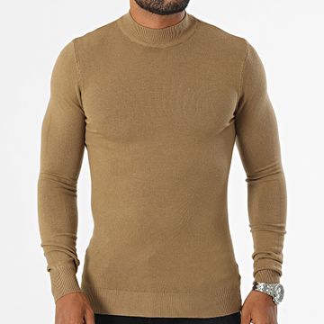 KZR - Maglione con collo a imbuto color cammello