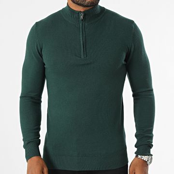 KZR - Maglia con collo a zip verde scuro