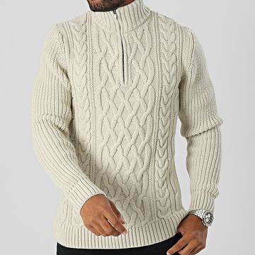 Superdry - Maglione con collo a zip Jacob Cable M6110639A Beige