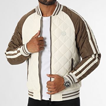 Kymaxx - Bomber a righe beige e marrone