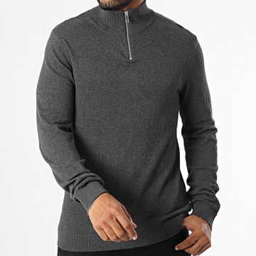 Produkt - Ori Basic Stand-up Zip Neck Maglione Antracite Heather Grey