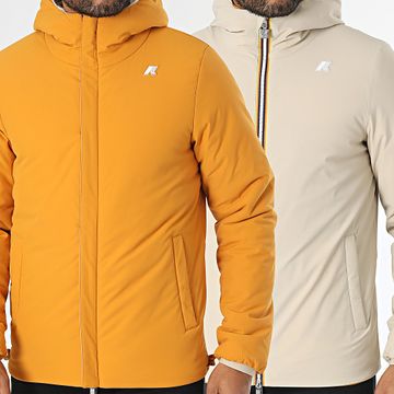 K-Way - Jack St Warm Giacca reversibile con cappuccio e zip K6128VW Beige Yellow