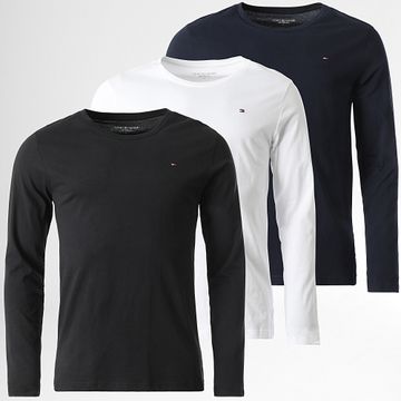 Tommy Hilfiger - Set di 3 camicie a maniche lunghe Signature 3378 Navy Nero Bianco