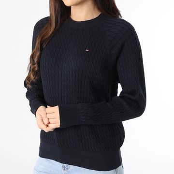 Tommy Hilfiger - Maglione donna con scollo a C e cavo 1142 blu navy