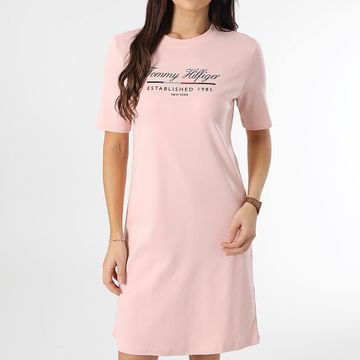 Tommy Hilfiger - Abito Tee Shirt Regular Donna Script Gaphic 3545 Rosa