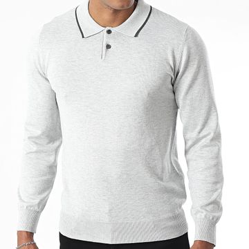 Frilivin - Polo a maniche lunghe grigio screziato