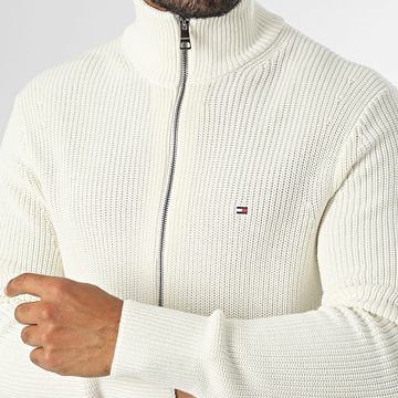Tommy Hilfiger - Cardigan a coste in cotone 7327 bianco sporco con zip