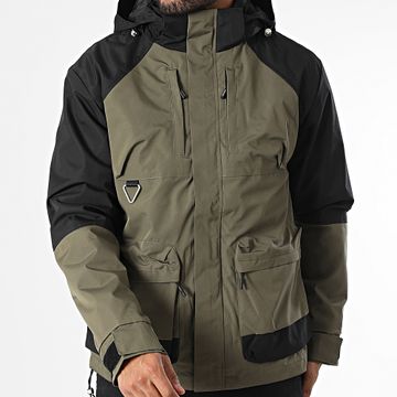 Classic Series - Parka con cappuccio e giacca in pile verde cachi nero