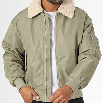 Jack And Jones - Queens Giacca bomber con colletto in shearling verde kaki