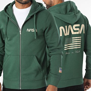 NASA - Felpa con cappuccio e zip Born In USA Flag Verde Beige