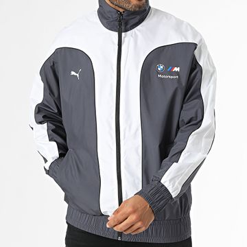 Puma - BMW Motorsport Archivio 628096 Giacca con zip a righe bianche e grigie antracite