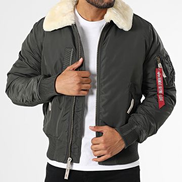 Alpha Industries - Bomber con colletto in pelle di pecora Injector III Grigio antracite