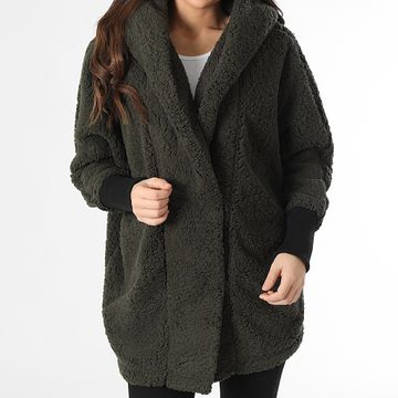 Classic Series - Cuddle Coatigan da donna con cappuccio e pelliccia Verde Khaki