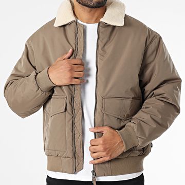 Jack And Jones - Blucoast - Giacca bomber con colletto in pelle di pecora beige